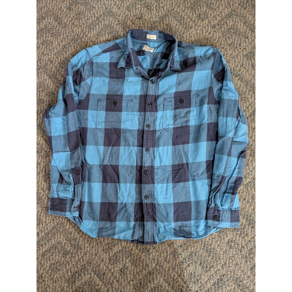 J.Crew Mens Re-Imagined Flannel Shirt Blue Buffalo Check Cotton Hemp BM173 L